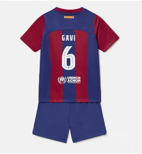Barcelona Paez Gavi #6 Domácí dres pro děti 2023-24 Krátký Rukáv (+ trenýrky)